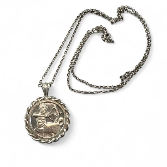Vintage Sterling Silver Highland Sagittarius Zodiac Coin Necklace Limited Ed - Picture 1 of 7